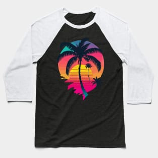 Synth Island Sunset Synthwave Aesthetic Palm Tree Silhouette Baseball T-Shirt